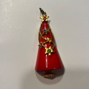 60s Modern Christmas Tree Necklace Pendant  Rhinestone Stars - Art Company